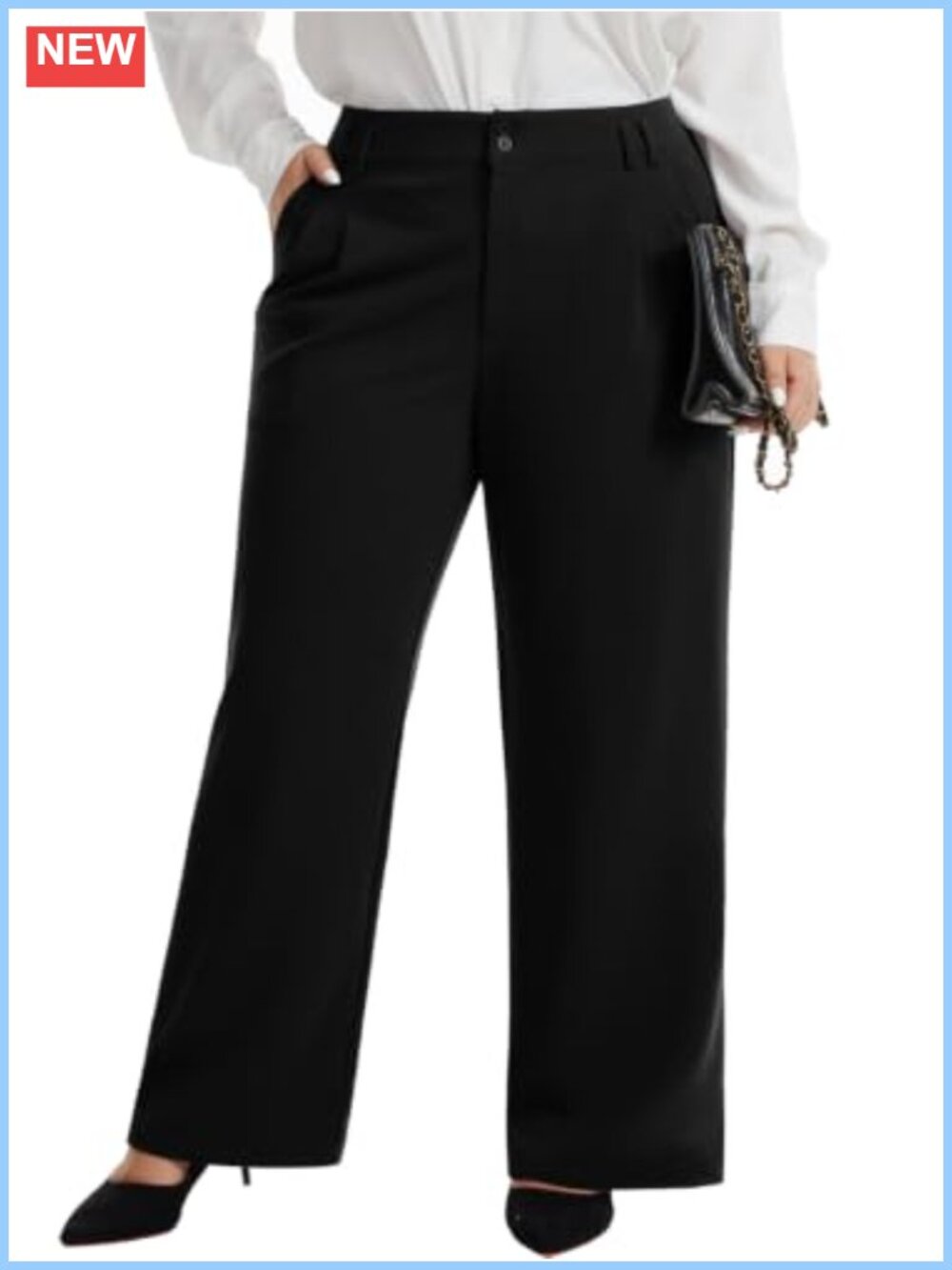 Plus Size Wide Leg Dress Pants Pleated Slacks 95% Polyester 5% Spandex